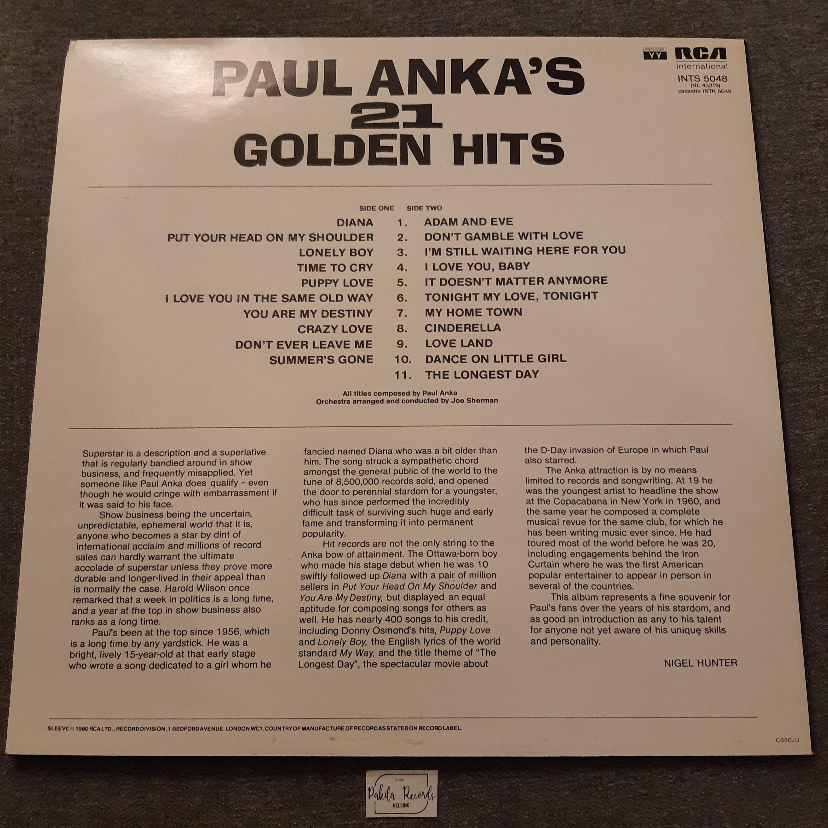 Paul Anka - Paul Anka's 21 Golden Hits - LP (käytetty)