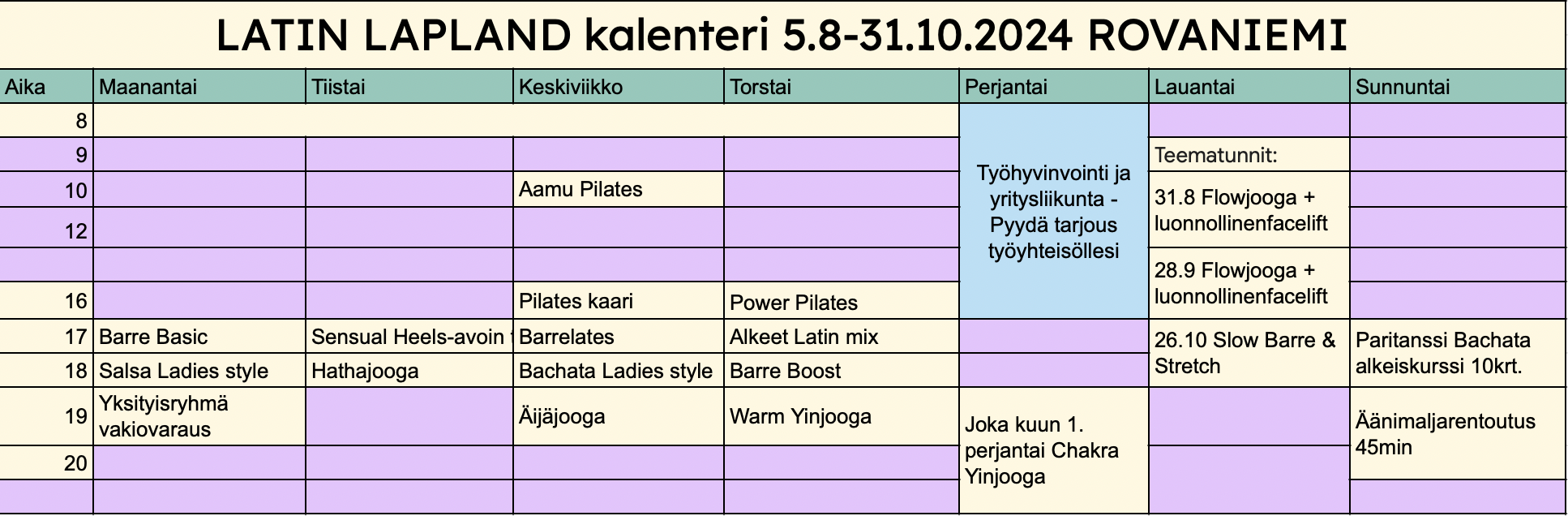 Barre, barre rovaniemi, jooga rovaniemi, johanna niemelä, latin lapland, viikkokalenteri, ryhmäliikunta, latin lapland kurssit, bachata rovaniemi, salsa rovaniemi, pilates rovaniemi, barre rovaniemi, yoga rovaniemi, kurssit rovaniemi, paritanssi rovaniemi, tuntikalenteri, latin lapland tunnit