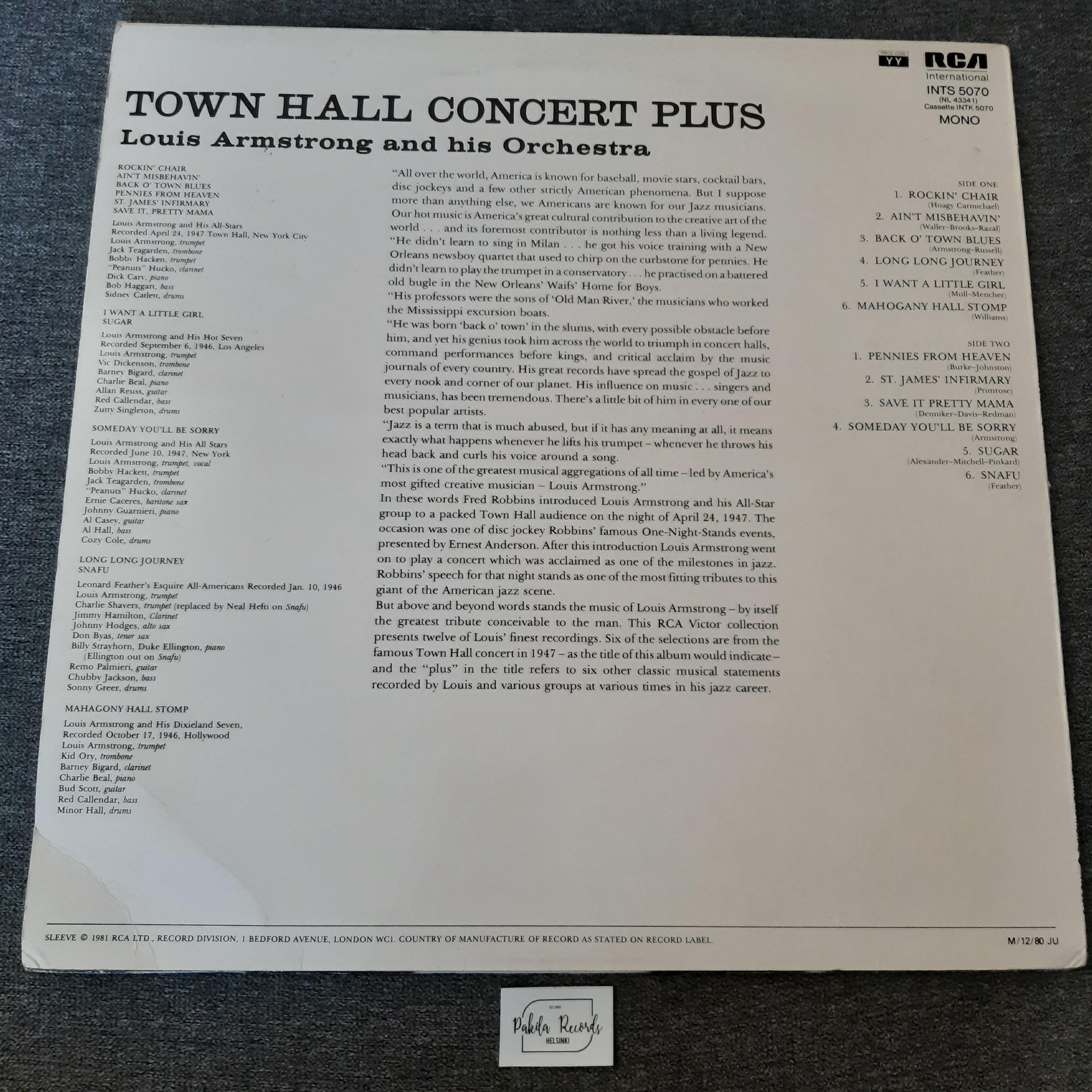 Louis Armstrong And His Orchestra - Town Hall Concert Plus - LP (käytetty)