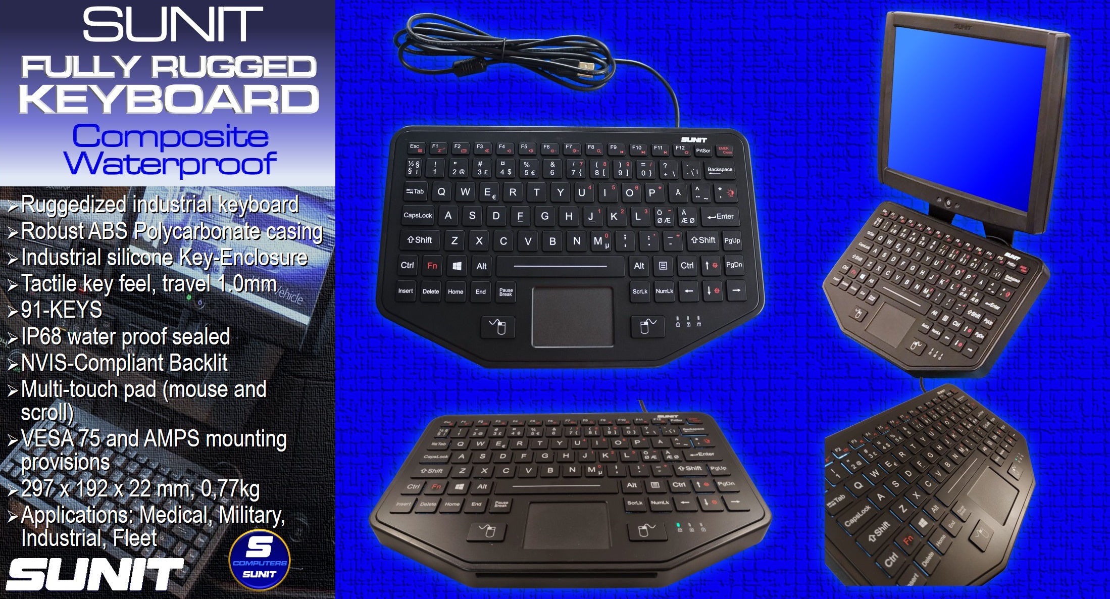 Industry Keyboard, Ruggedized Keyboard, Keyboard, Näppäimistö, IP-Keyboard, Teollisuusnäppäimistö, Tastatur,  Tangentbord, Industriell Tangentbord